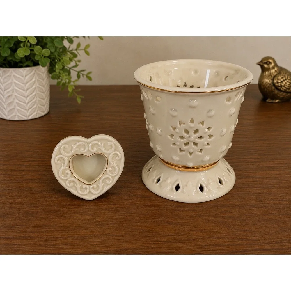Lenox Ivory China Pierced Snowflake Votive Holder and Heart Picture Frame Set